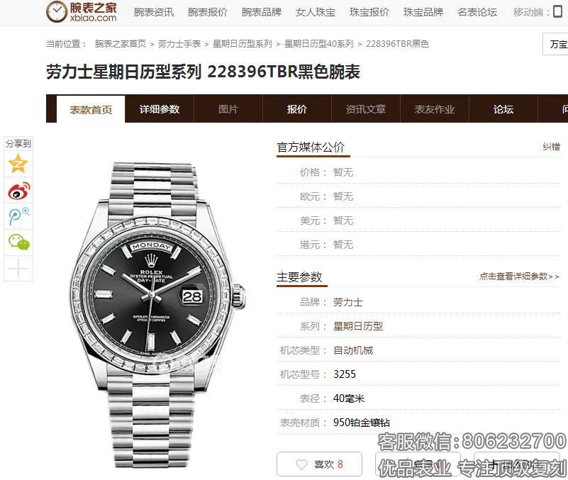 高仿劳力士星期日历型男表多少钱228396TBR黑色腕表