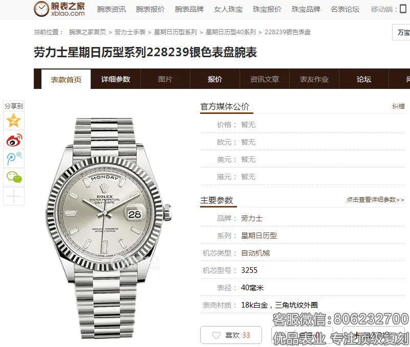 高仿劳力士星期日历型男士手表
