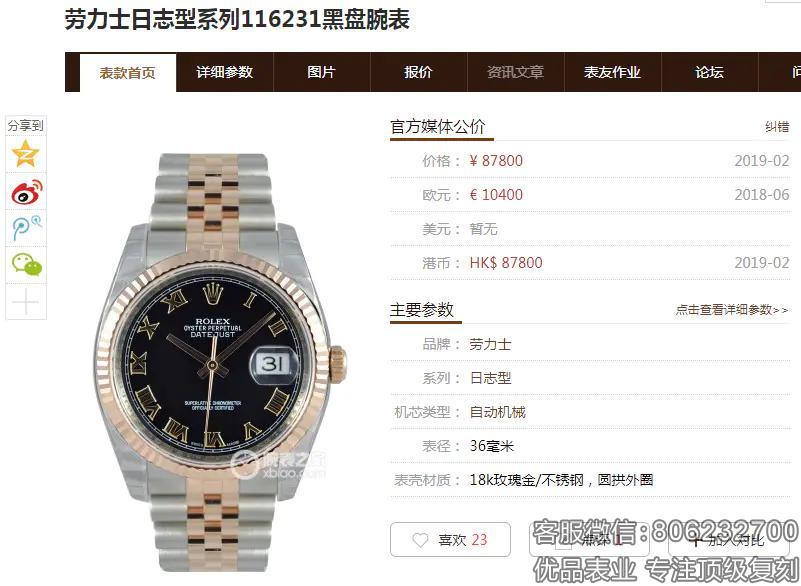 复刻劳力士日志型手表36MM 18K玫瑰金